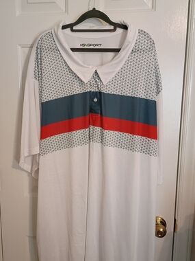 Men’s KS Sport White Polo Shirt with Blue and Red Stripe Size 7 XL BIG